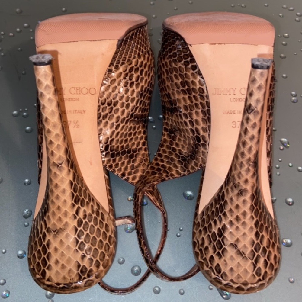 Jimmy Choo Python Snakeskin Peep Toe Heels 37.5 - image 7